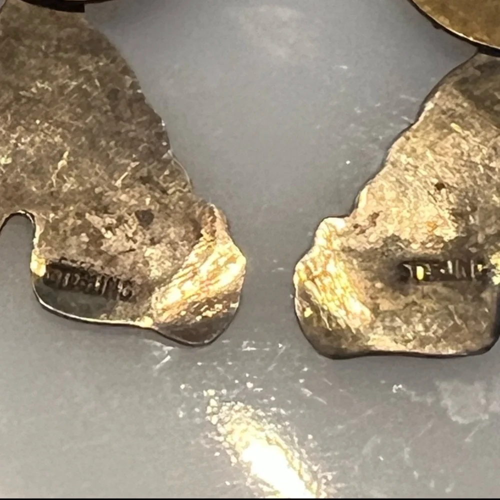Native American Vintage Sterling Silver Hand Stamped Wolf Howling Moon Earrings